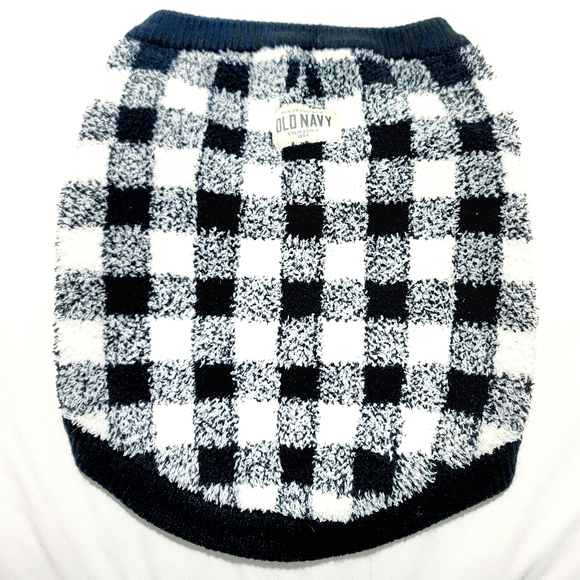 Old Navy Dog Sweater Black & White Buffalo Checkered Plaid Size M/L - Picture 1 of 3